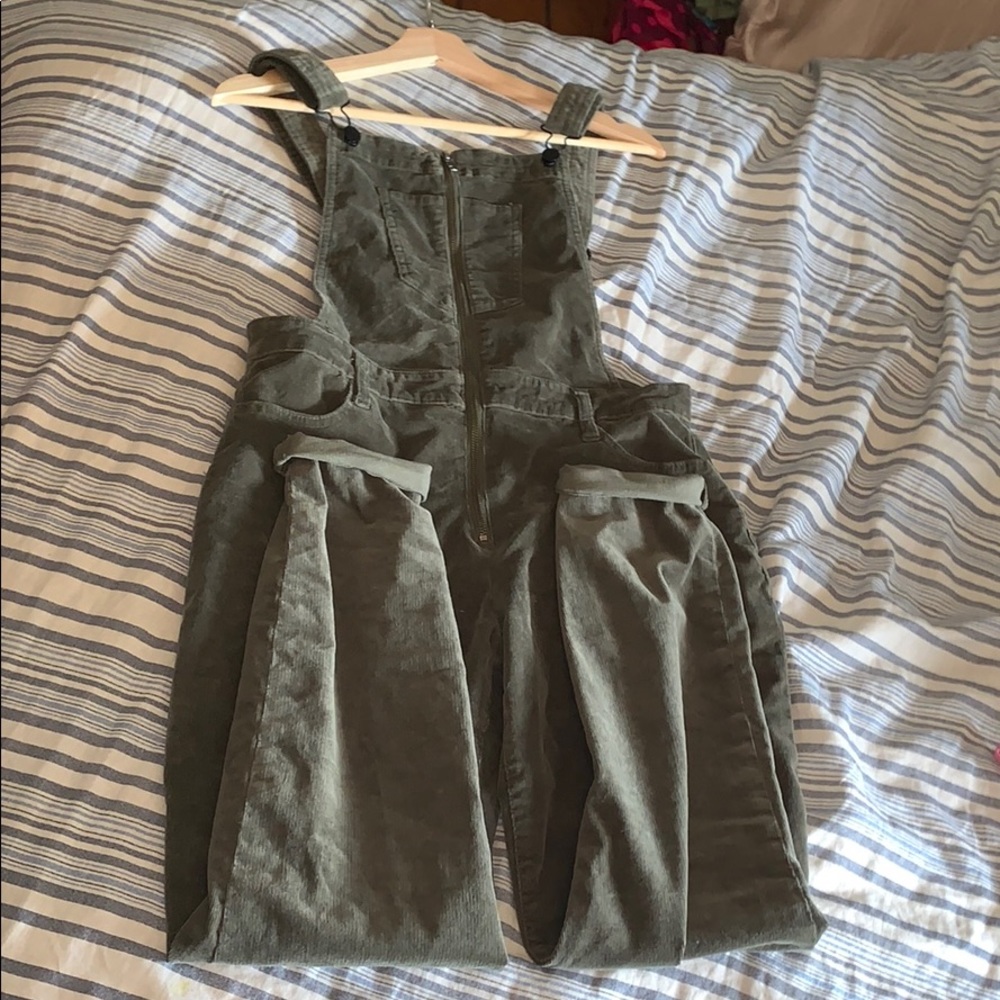 Green High waisted corduroy overalls